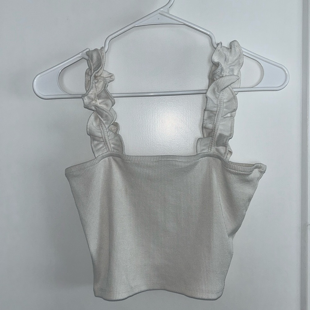 Zara White Ruffle Cropped Tank Top